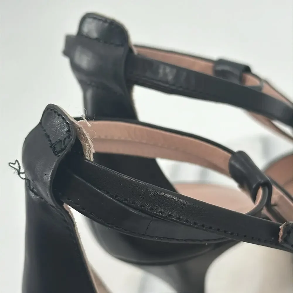 Ad & Daughters ankle strap black leather pointed toe heels